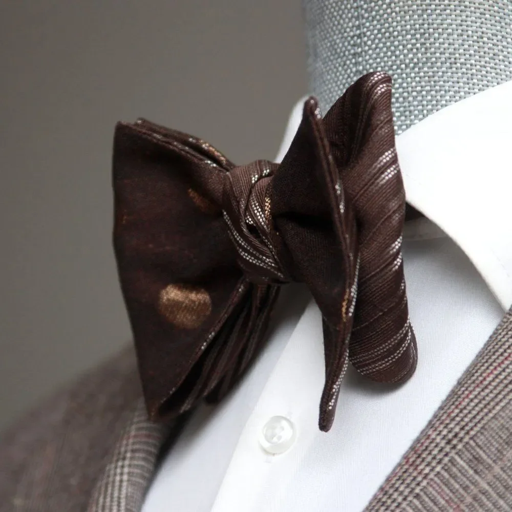 Men's Self-tied Bow Tie 100%Silk Big Butterfly Reversible‎ S666 Brown